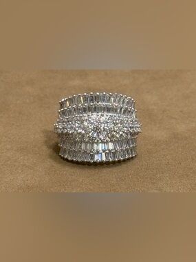 Crystal Multi-Row Statement Ring - Silver Tone